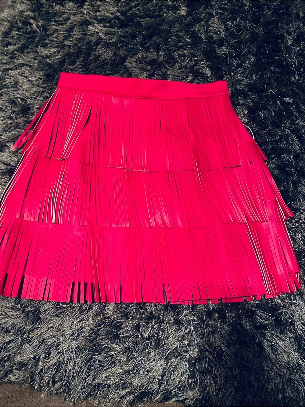 Tiered Fringe Mini Skirt in Hot Pink
